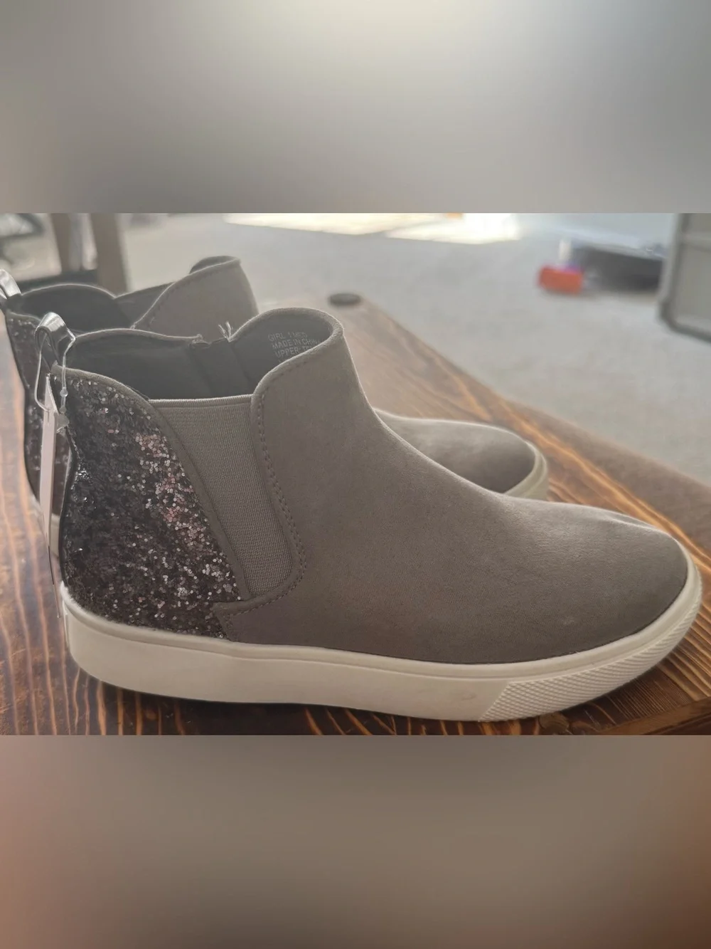 SO Grey Slip-On Ankle Booties with Glitter Heel